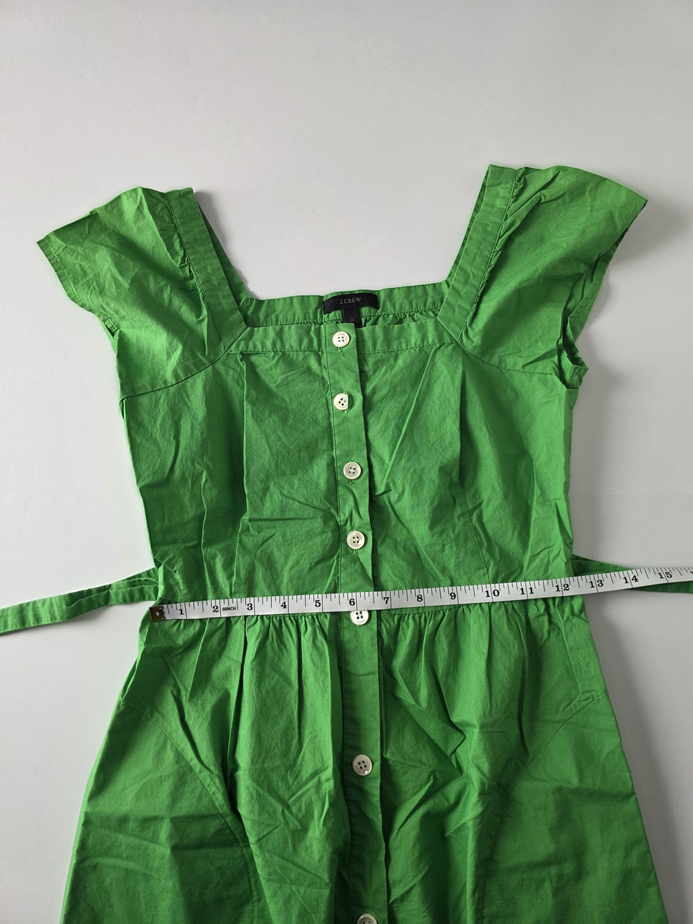 J. Crew Green Button-Front Square Neck Midi Dress with Tie Waist Size 00 - Picture 9 of 16